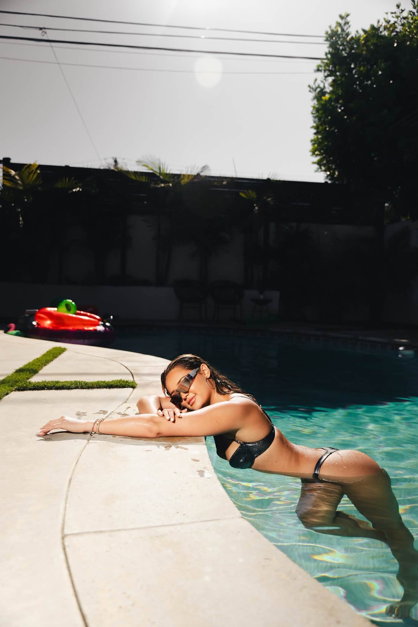 Poolside editorial portrait