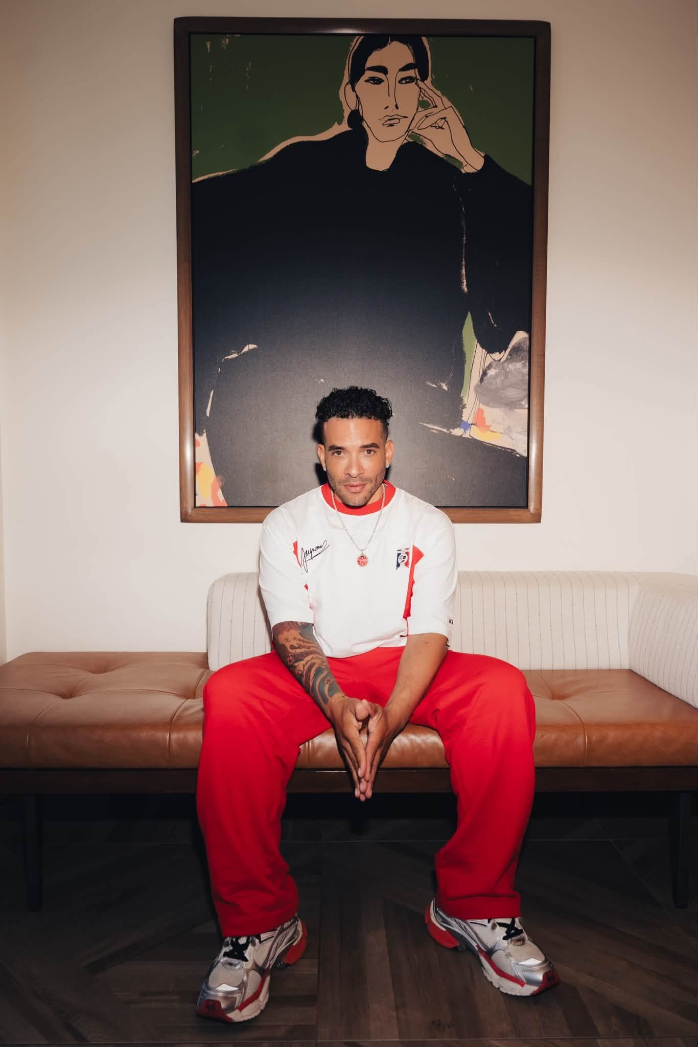 Indoor editorial portrait in red